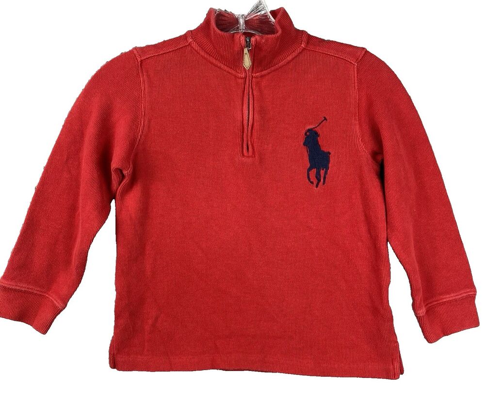 Polo by Ralph Lauren Y2K Boys Size 6 Red Zip Sweater Big Pony Logo Preppy School